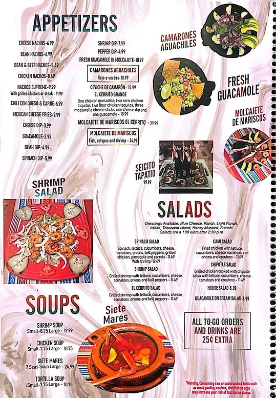 Menu page 2: Appetizers, Salads, Soups